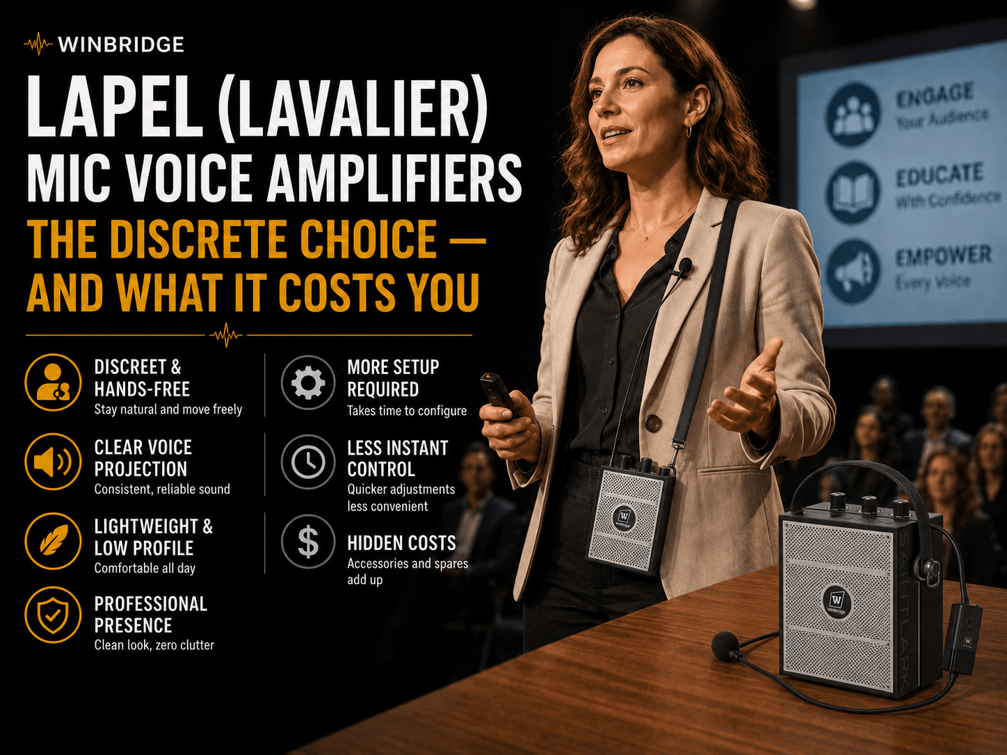 Lapel (Lavalier) Mic Voice Amplifiers: The Discrete Choice — and What It Costs You - WinBridge
