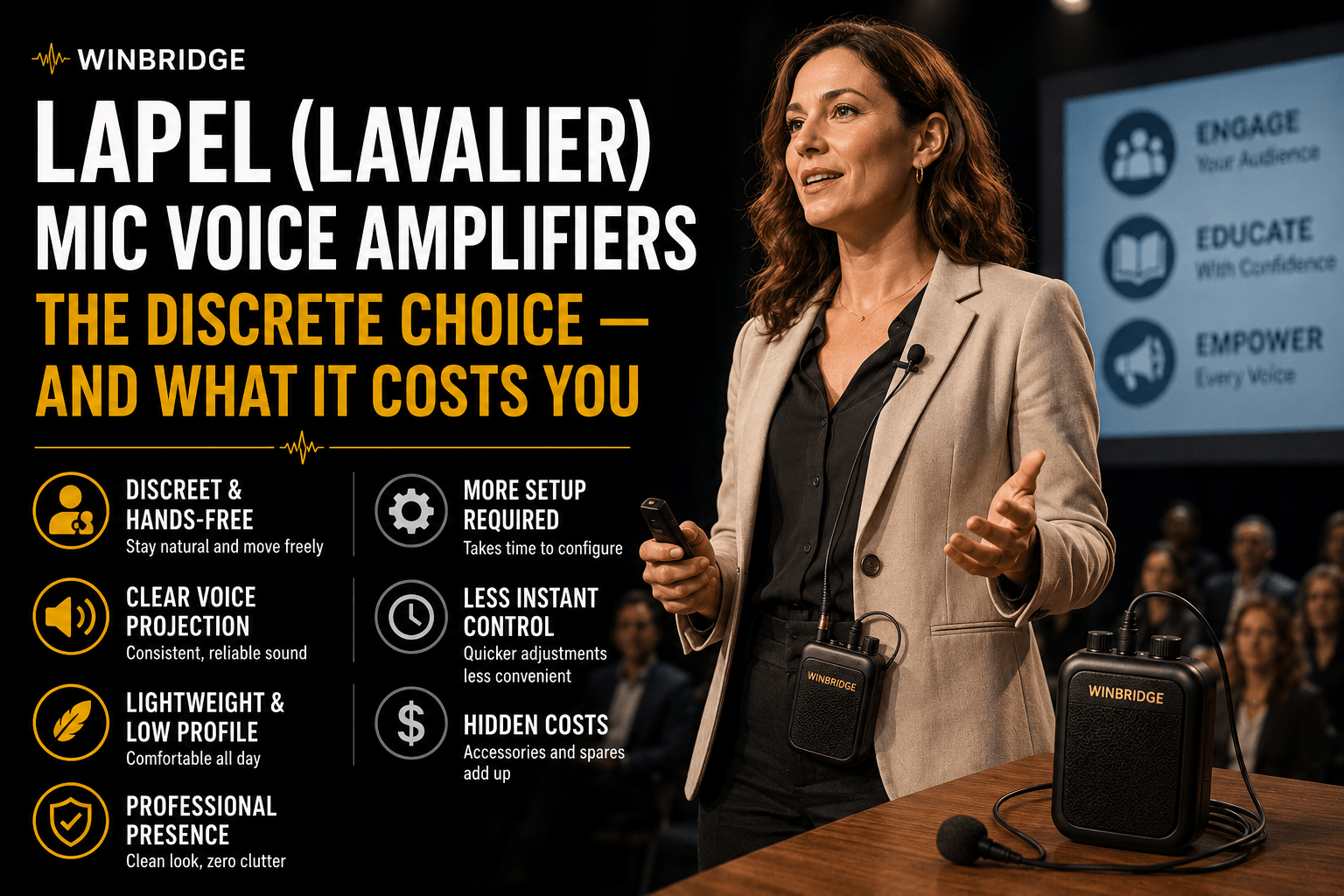 Lapel (Lavalier) Mic Voice Amplifiers: The Discrete Choice — and What It Costs You - WinBridge