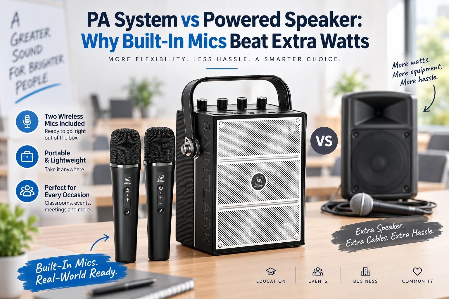 PA System vs Powered Speaker: Why Built-In Mics Beat Extra Watts - WinBridge