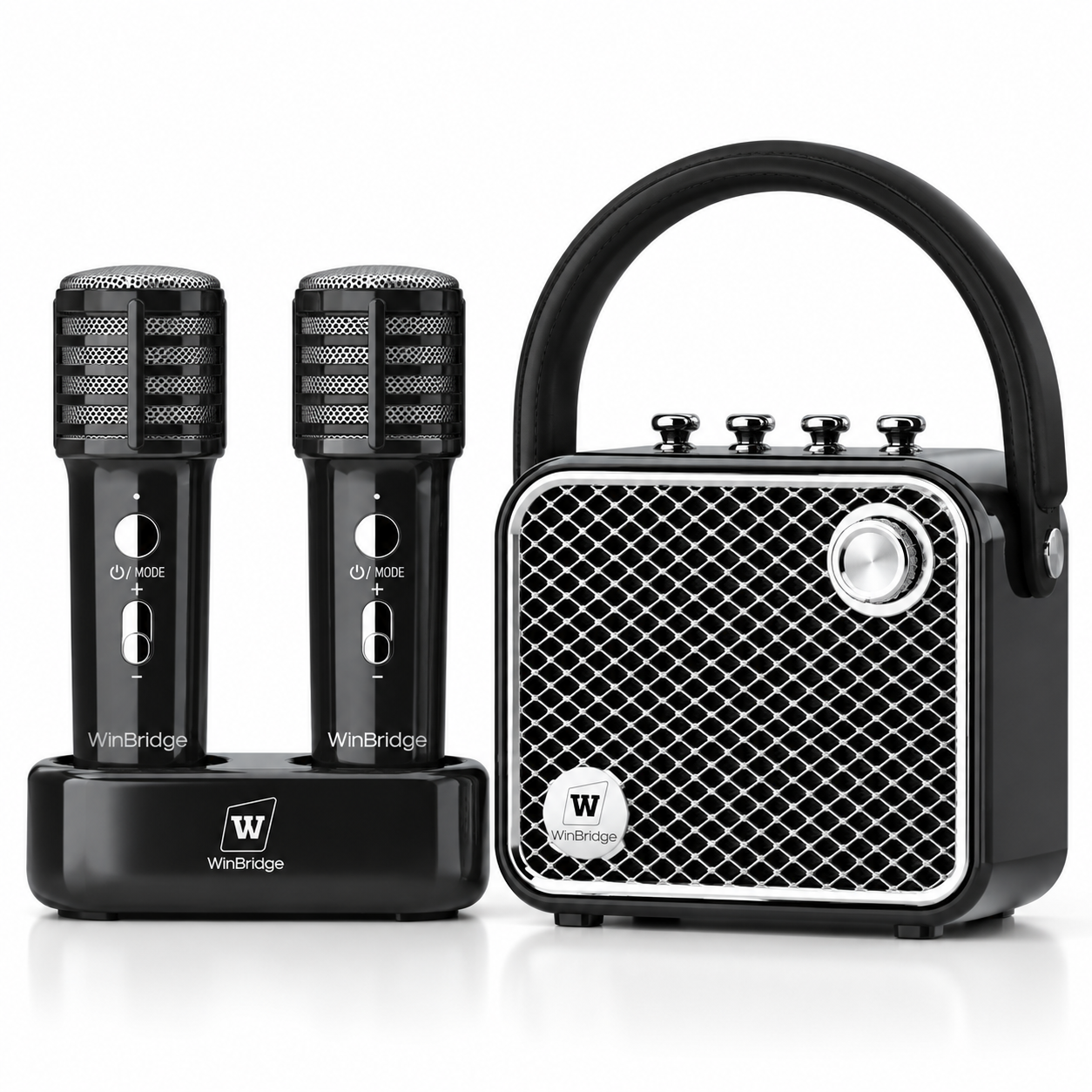 VoiceBeat™ Mini Karaoke Machine with 2 Wireless Microphones - WinBridge L20 20W