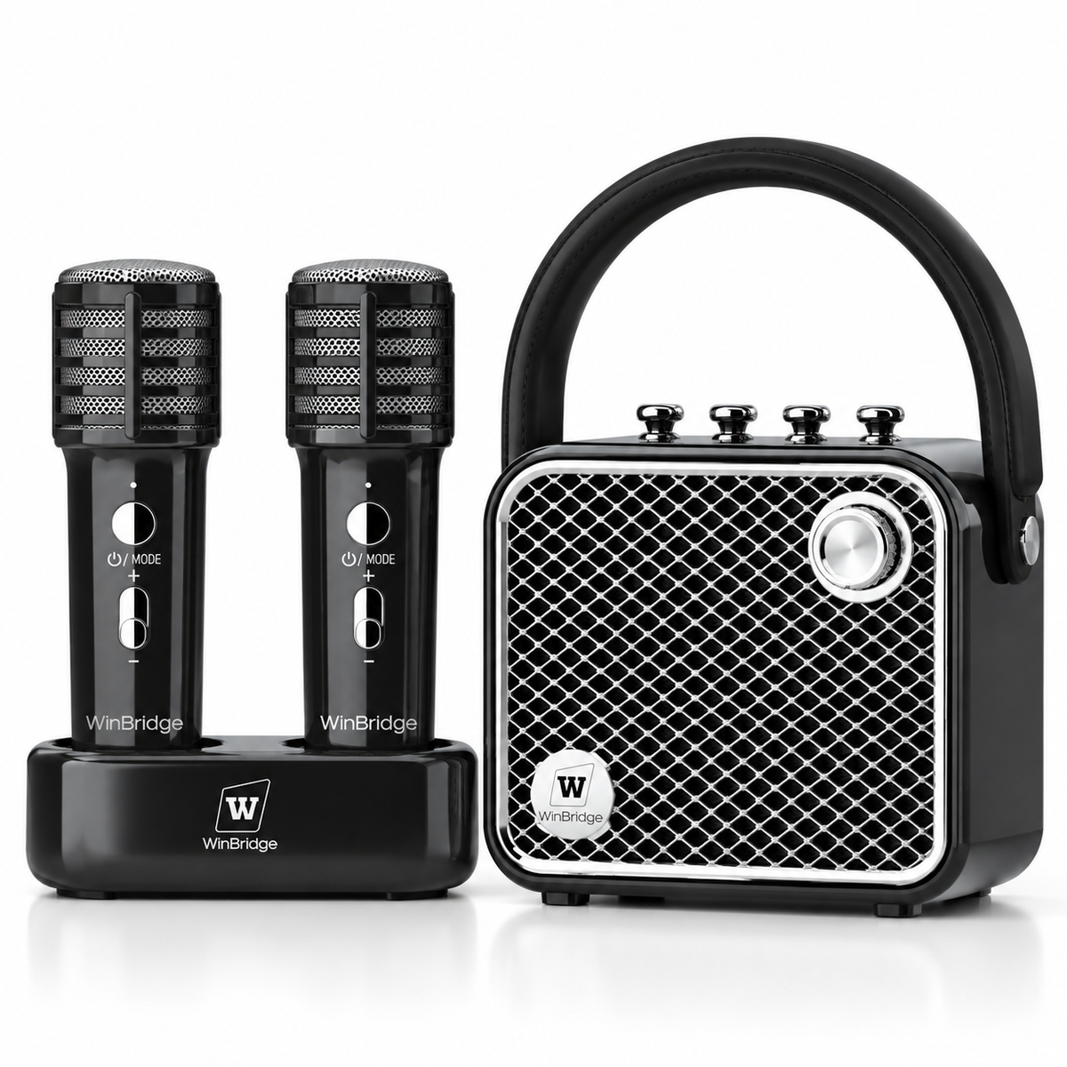 VoiceBeat™ Mini Karaoke Machine with 2 Wireless Microphones - WinBridge L20 20W