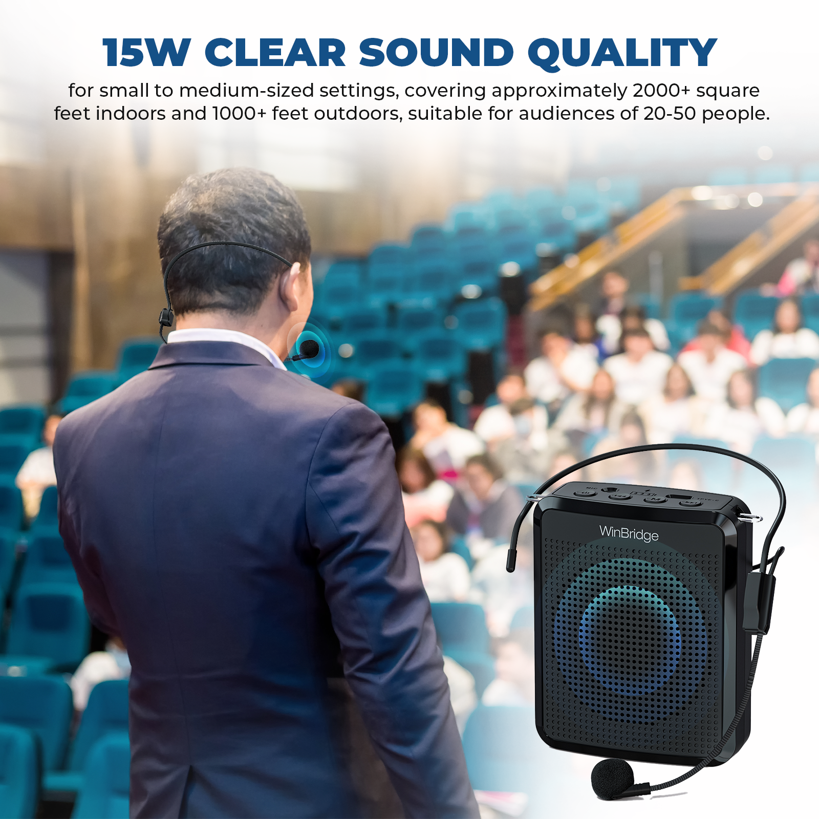 WinBridge WB008 Voice Amplifier with Portable Microphone, Teacher Microphone for Classroom,Tour Guide Speaker, Headset Mic for Group Instructor, Megaphone Mic, Clear Sound| No Feedback
