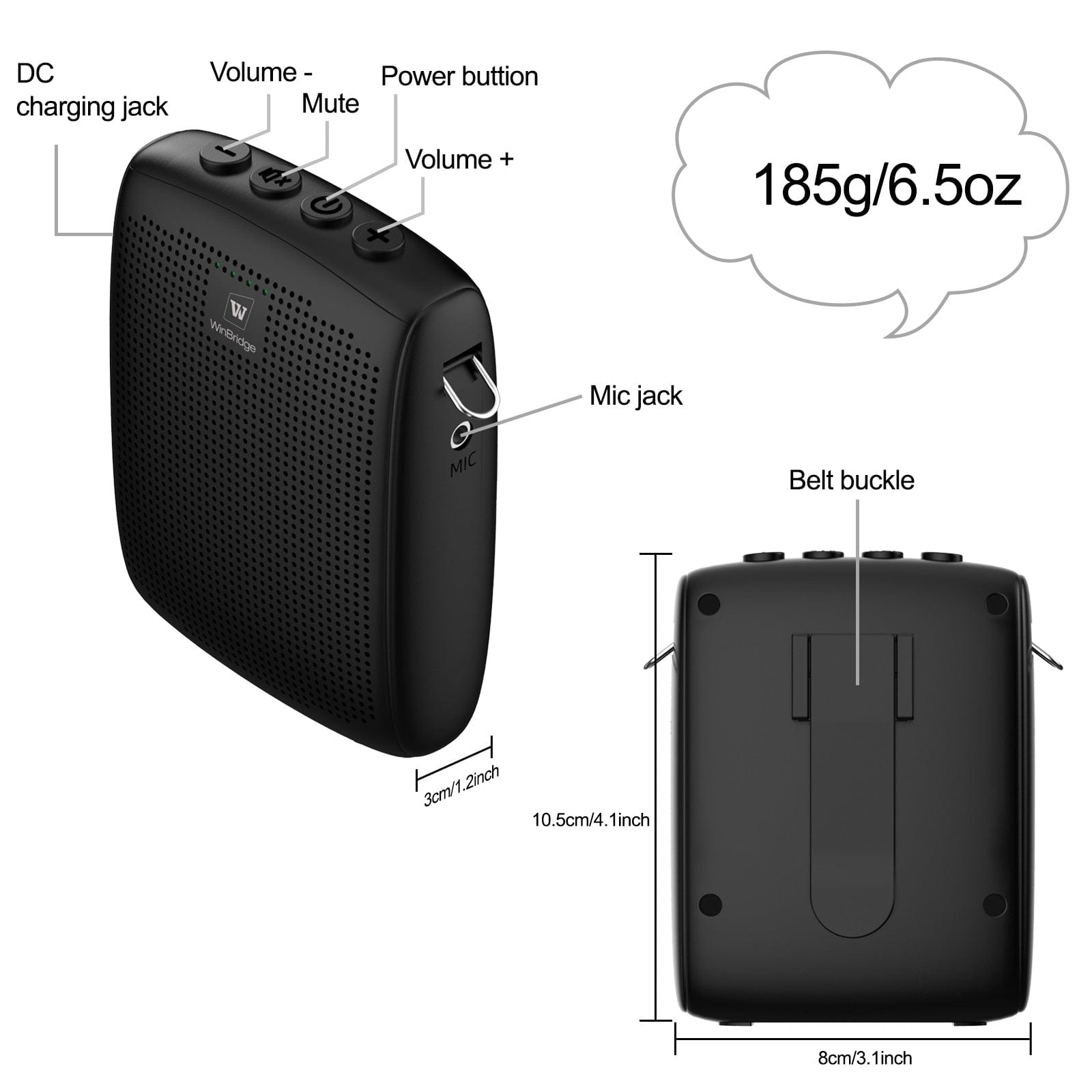 WinBridge WB002 Voice Amplifier Rechargeable with Wireless Headset Microphone