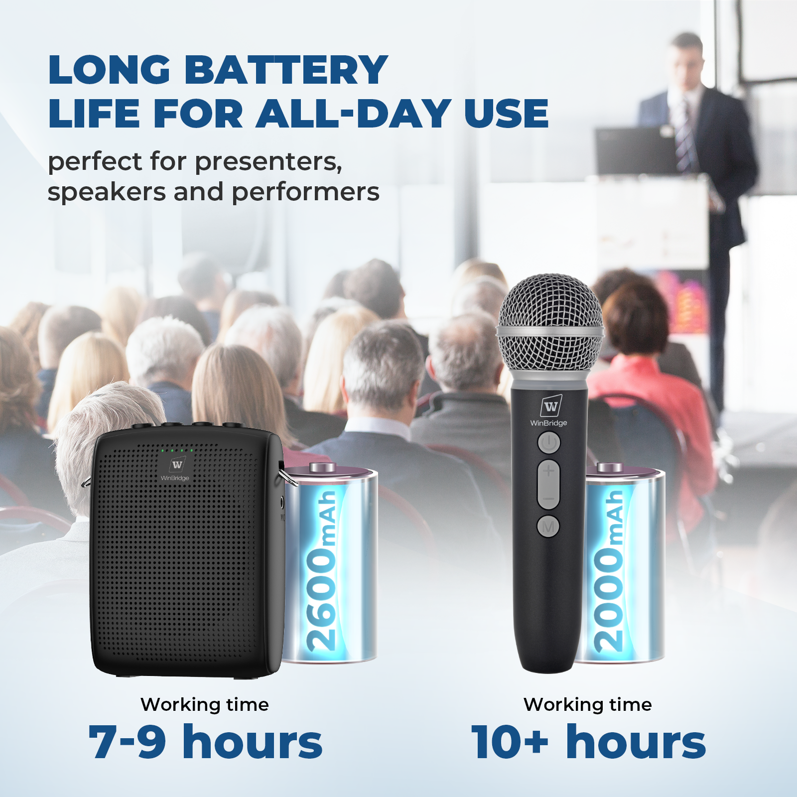 WinBridge WB009 Wireless Voice Amplifier with Microphone for Teachers, Portable PA System with Bluetooth Handheld Mic, Portable Speaker Mic Set, Cardioid Pickup for Classroom, Outdoor, Public Speaking