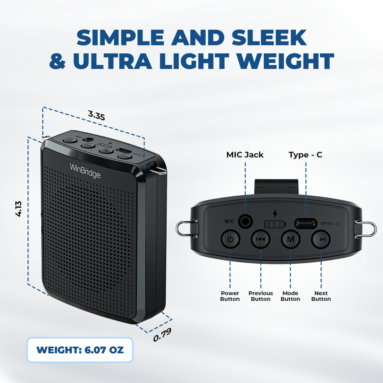 WinBridge WB008 Voice Amplifier with Portable Microphone, Teacher Microphone for Classroom,Tour Guide Speaker, Headset Mic for Group Instructor, Megaphone Mic, Clear Sound| No Feedback