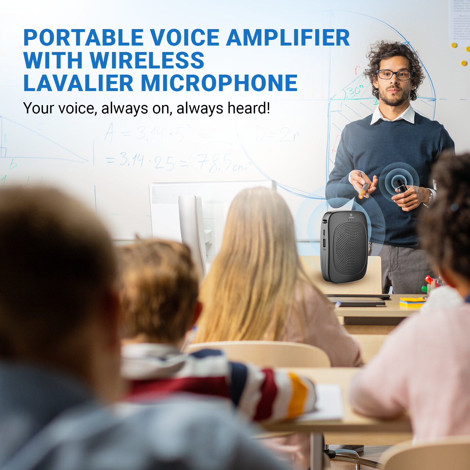 WinBridge C006 Bluetooth Voice Amplifier with Wireless Lavalier Lapel Microphone for Teachers, Portable Speaker Clip-On Microphone, Mini Megaphone PA System for Classroom/Yoga/Conference