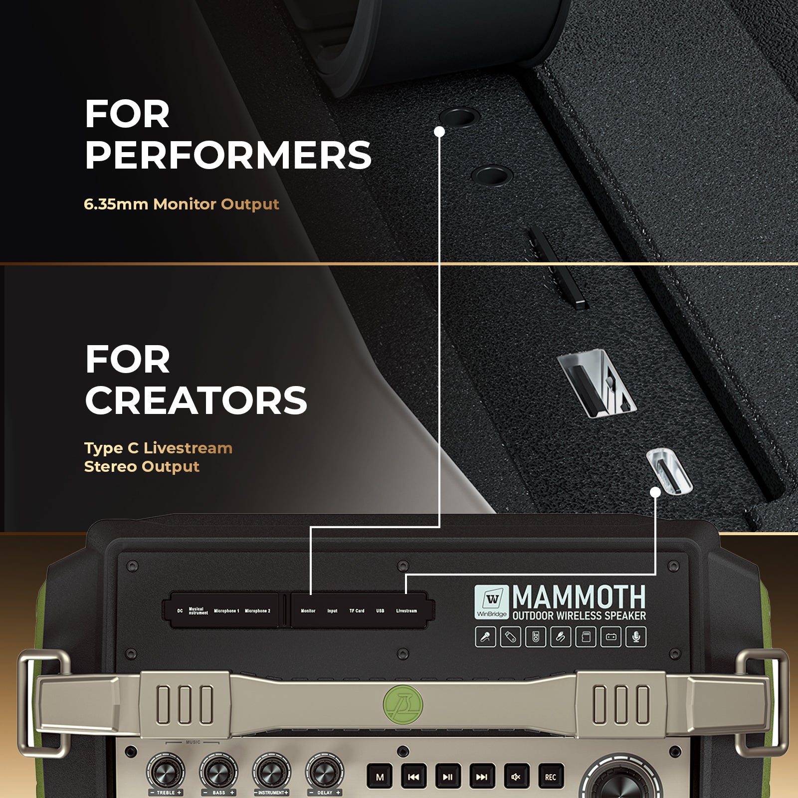 200W Portable PA Speaker with Wireless Mics - WinBridge K600 for Events
