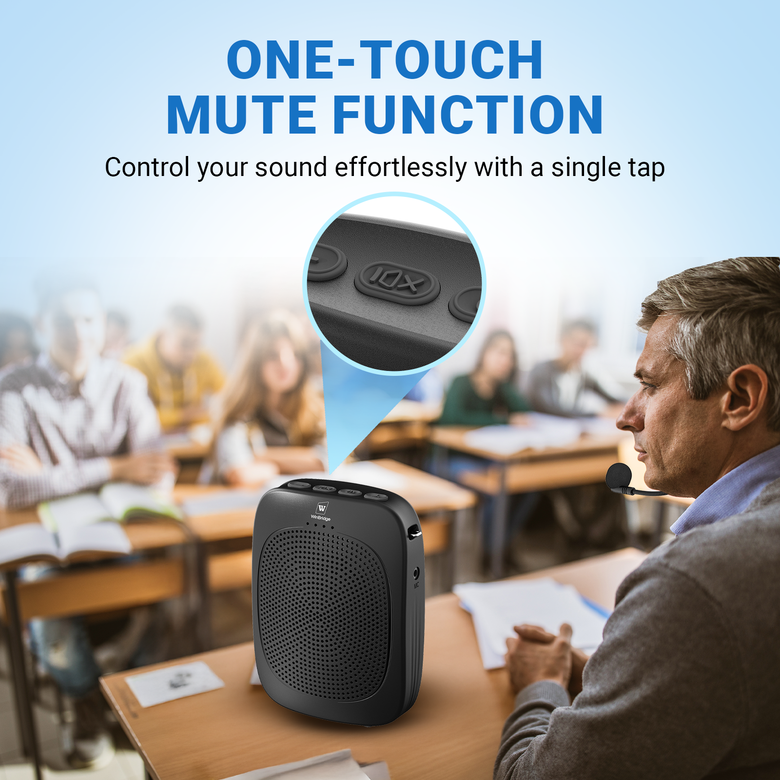 WinBridge C002 Wireless Voice Amplifier with Headset Microphone,Personal Wireless Bluetooth Amplifier with Mic,Teachers Microphone Wireless,Mini Megaphone Speaker,Portable PA System for Classroom