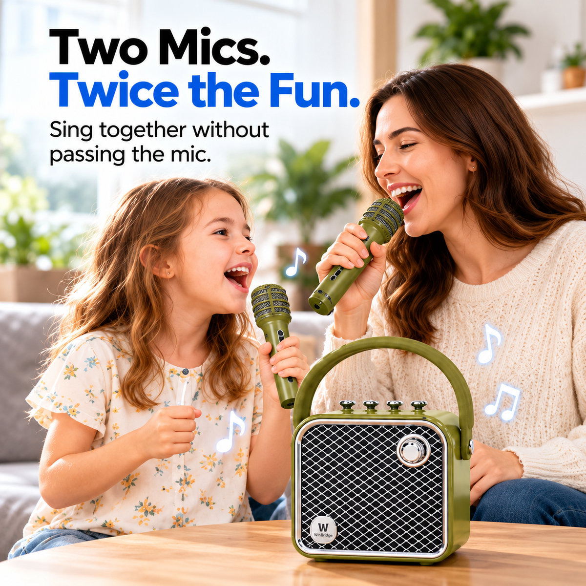 VoiceBeat™ Mini Karaoke Machine with 2 Wireless Microphones - WinBridge L20 20W