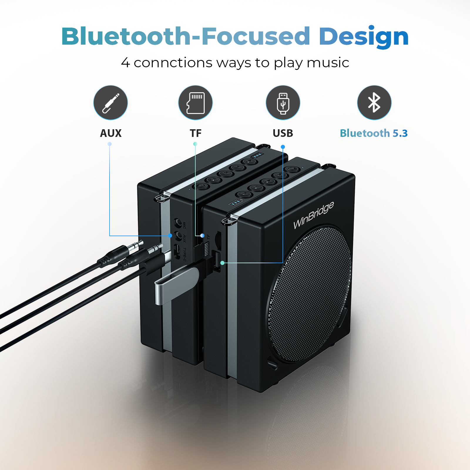 WinBridge S91 Voice Amplifier & Karaoke Machine, 30W Portable PA System with 2 Wireless Microphones, HD Clear Sound Bluetooth Speaker for Teachers, Tour Guide, Singing, Home Party,Big Sound Small Body