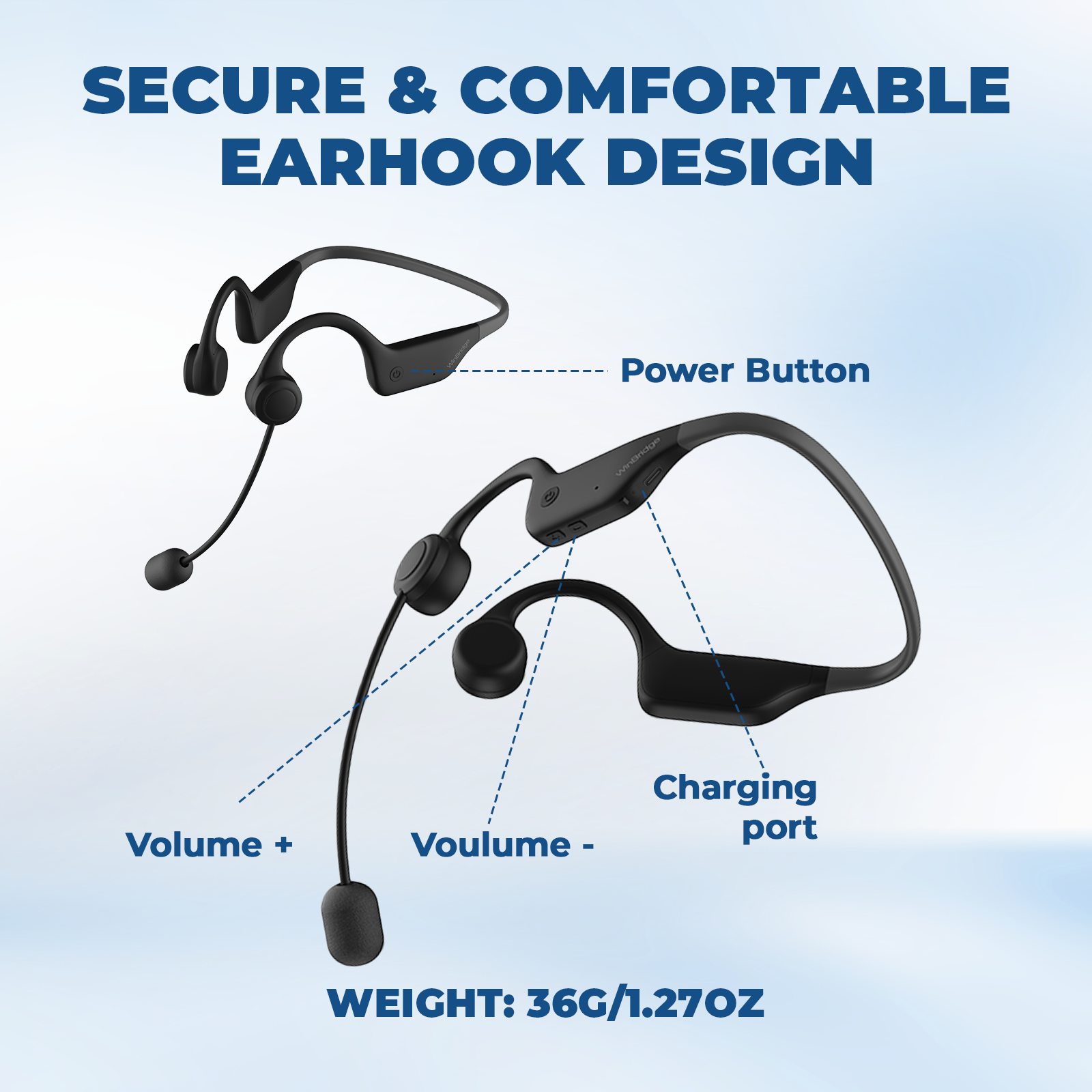 WinBridge WB007 Voice Amplifier Wireless Microphone Earhook, Porable Speaker and Mic for Teachers, Mini PA System with Crystal-Clear Original Sound, Fitness Ear-Secured Microphone for Public Speaking
