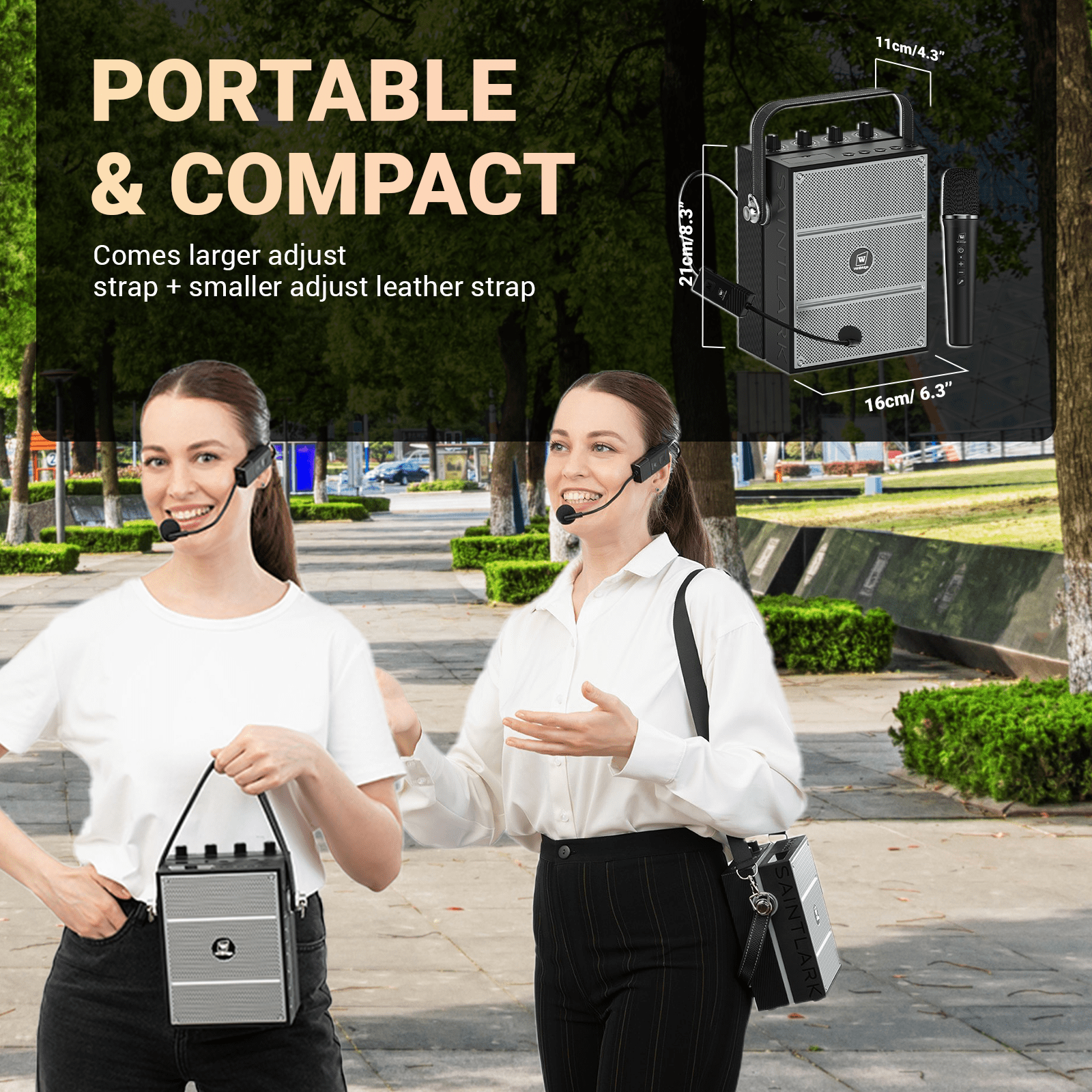 WinBridge S97 60W Powerful Wireless Voice Amplifier with Handheld and Headset Microphones for Teachers,Portable PA System with Sound Effects, Karaoke Speaker and Mic System Support Guitar Play