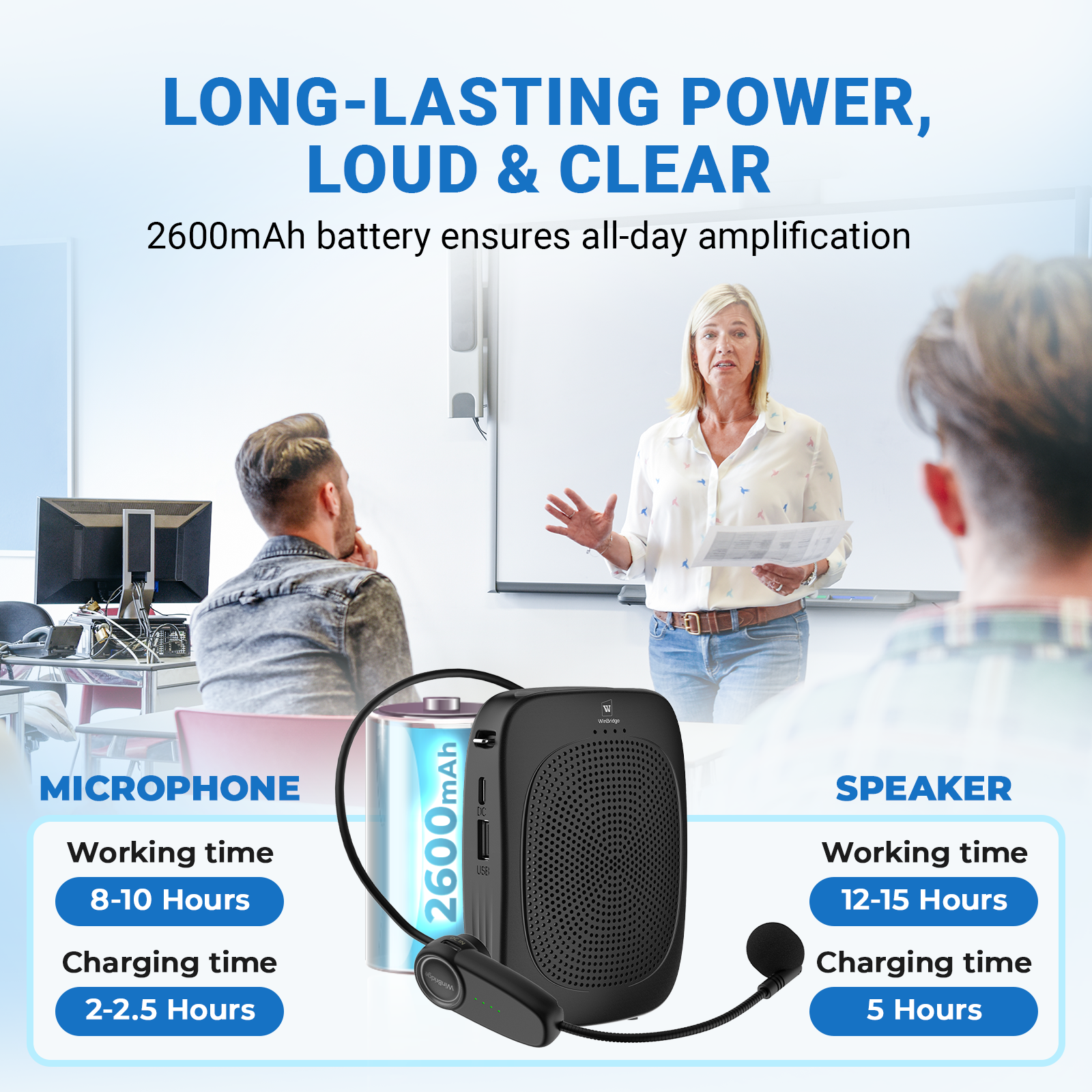 WinBridge C002 Wireless Voice Amplifier with Headset Microphone,Personal Wireless Bluetooth Amplifier with Mic,Teachers Microphone Wireless,Mini Megaphone Speaker,Portable PA System for Classroom
