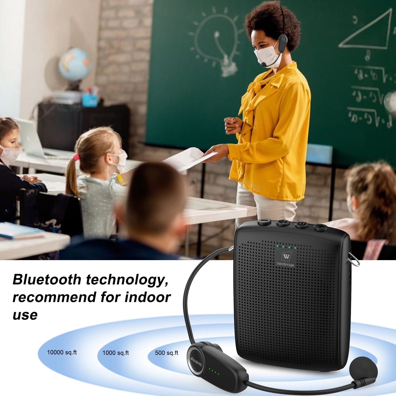 WinBridge WB002 Voice Amplifier Rechargeable with Wireless Headset Microphone