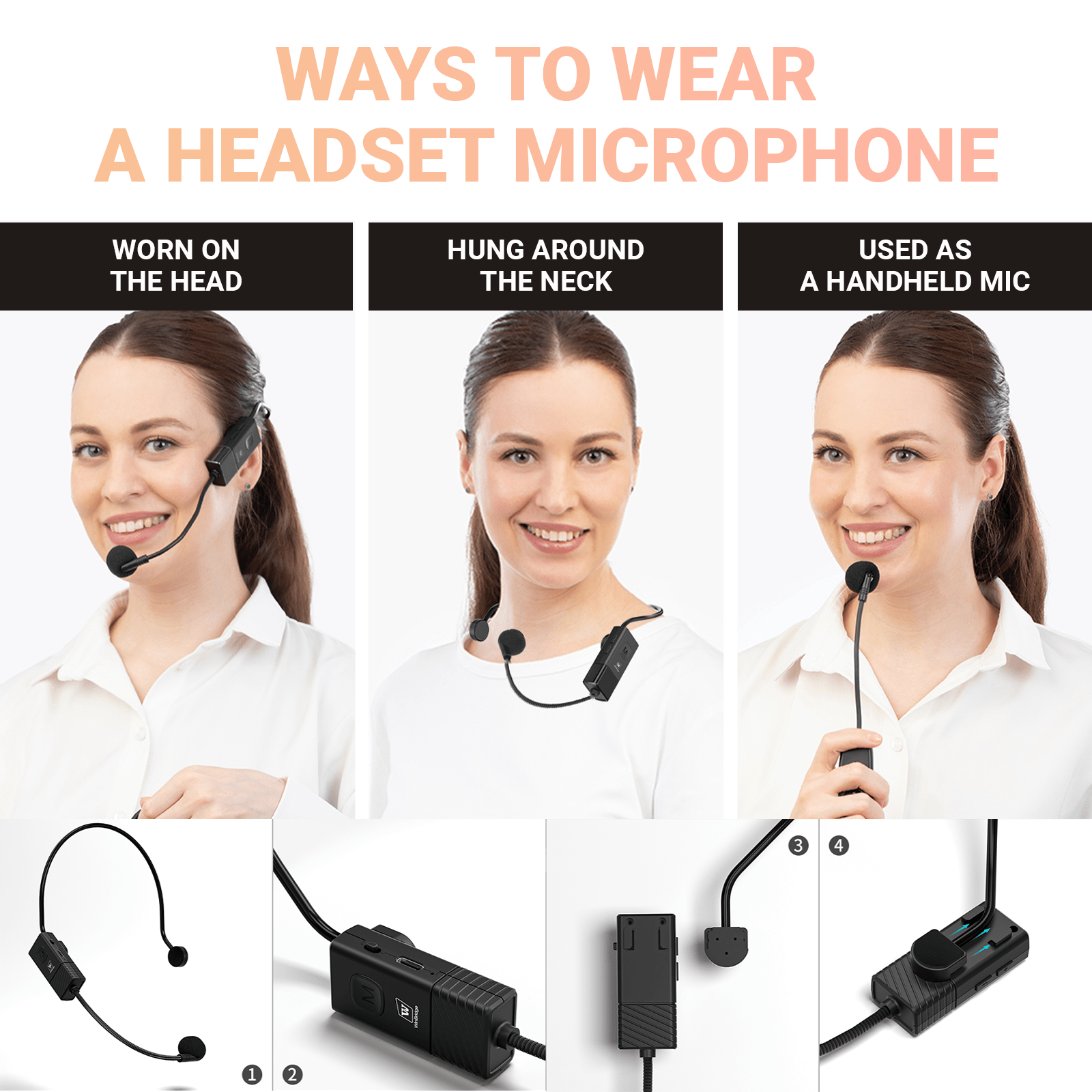 WinBridge S97 60W Powerful Wireless Voice Amplifier with Handheld and Headset Microphones for Teachers,Portable PA System with Sound Effects, Karaoke Speaker and Mic System Support Guitar Play