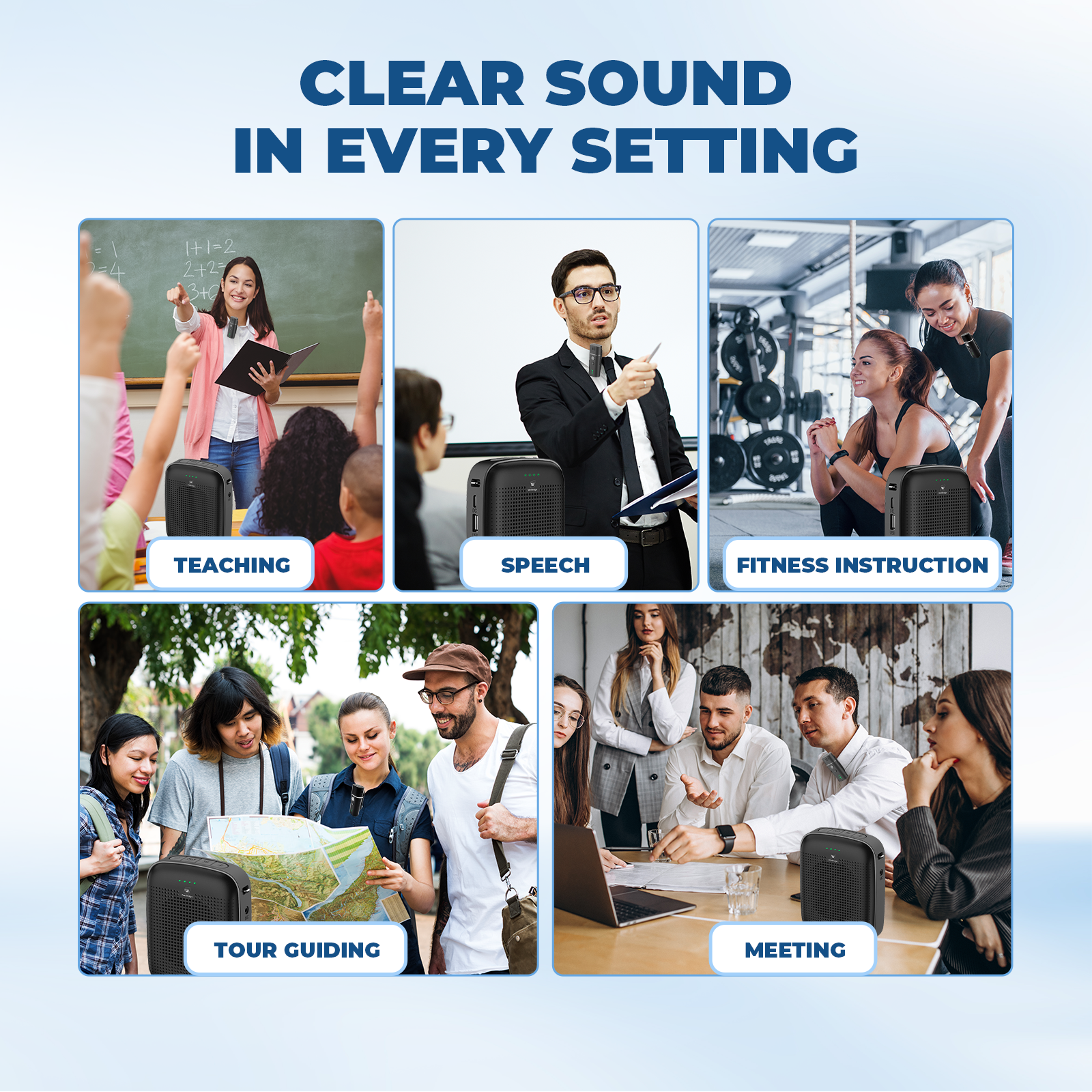 WinBridge A006 Voice Amplifier with Wireless Lapel Microphone - Personal Megaphone for Teachers, 15W Portable Mini Bluetooth PA System and Clip-on Lavalier Mic for Classroom, Speech, Yoga, Tour Guide