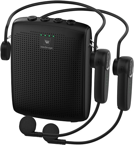 WinBridge Wireless Voice Amplifier with Two Bluetooth Headset Microphones, Portable Speaker and Mic for Teachers, Megaphone Portable Microphone Crisp Clear Big Sound 15W|2600mAh WB002 Plus