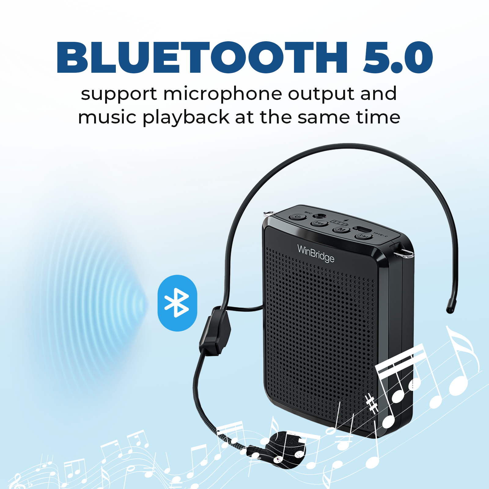 WinBridge WB008 Voice Amplifier with Portable Microphone, Teacher Microphone for Classroom,Tour Guide Speaker, Headset Mic for Group Instructor, Megaphone Mic, Clear Sound| No Feedback