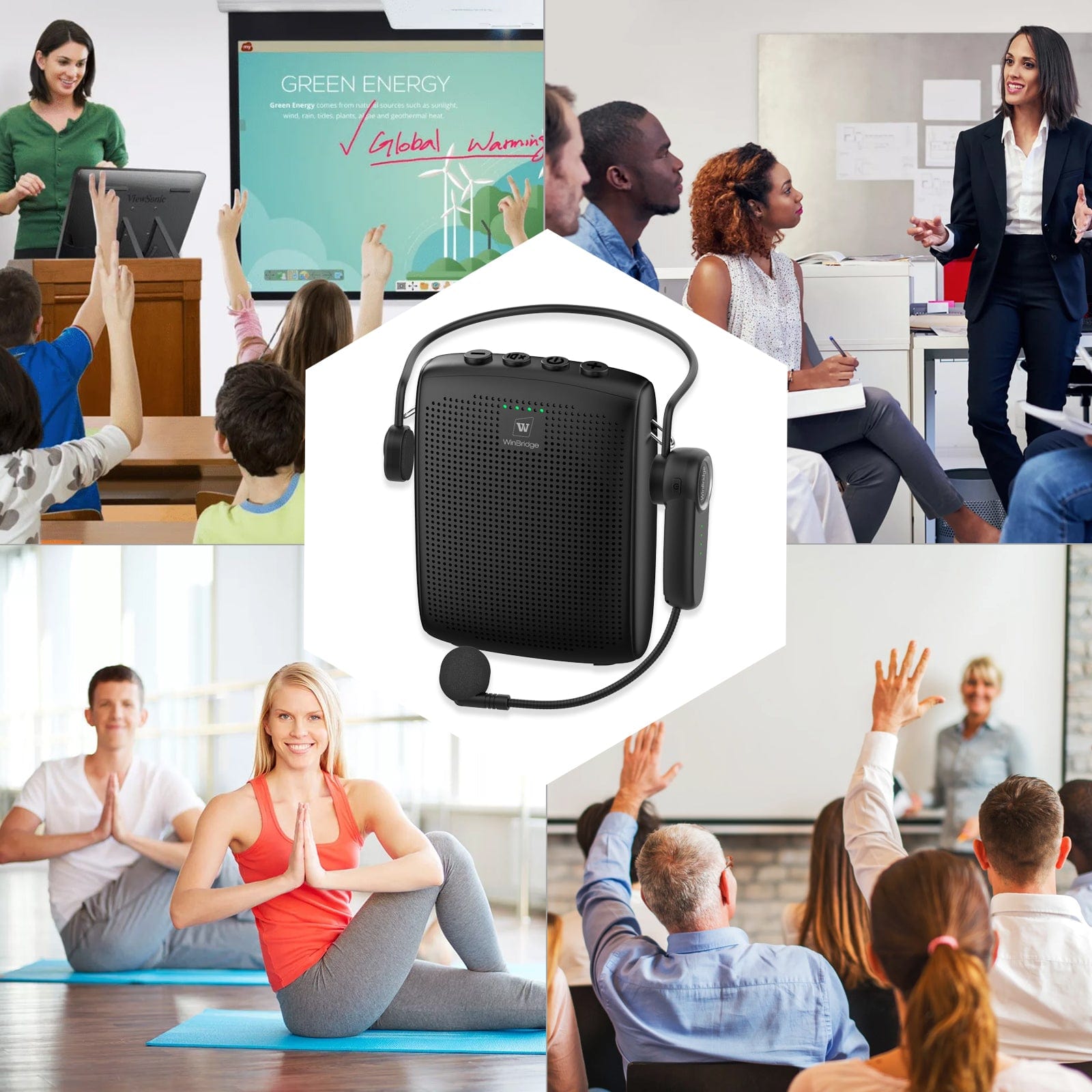 WinBridge WB002 Voice Amplifier Rechargeable with Wireless Headset Microphone