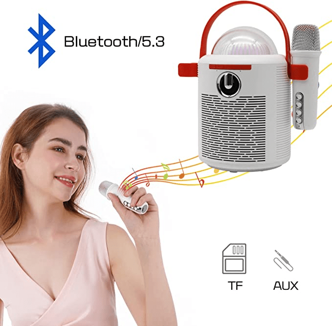 WinBridge Portable Speaker with Two Bluetooth Microphones, Perfect Karaoke Machine with LED Lights, Wireless PA Speaker System for Parties and Singing, Karaoke Speaker for Kids Adults T7 White
