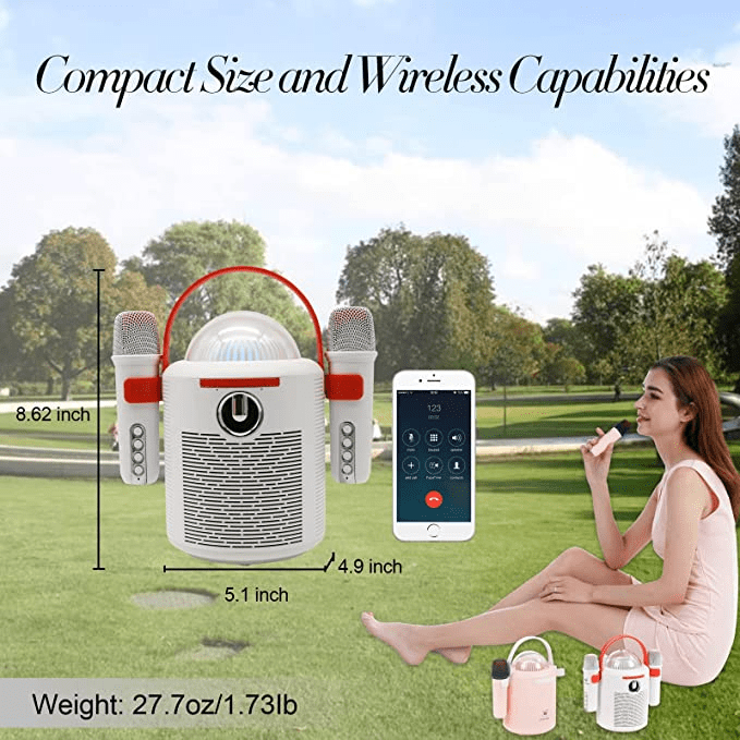 WinBridge Portable Speaker with Two Bluetooth Microphones, Perfect Karaoke Machine with LED Lights, Wireless PA Speaker System for Parties and Singing, Karaoke Speaker for Kids Adults T7 White