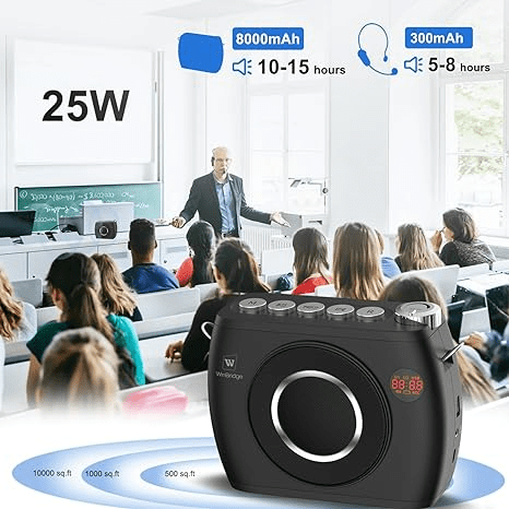 WinBridge 25W Wireless Voice Amplifier with Two Bluetooth Headset Microphones, High Capacity 8000mAh|Record, Portable Pa System Bluetooth Speaker and Microphone, Megaphone with Mic for Teachers S96