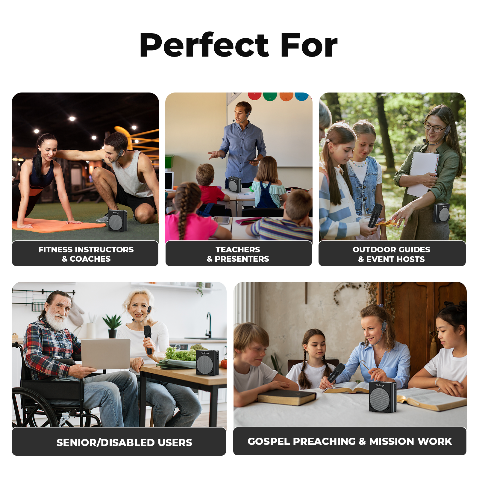 WinBridge S91 Voice Amplifier & Karaoke Machine, 30W Portable PA System with 2 Wireless Microphones, HD Clear Sound Bluetooth Speaker for Teachers, Tour Guide, Singing, Home Party,Big Sound Small Body