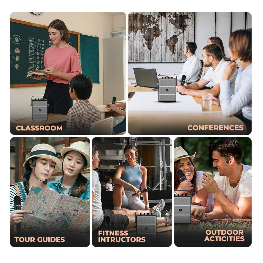 WinBridge S97 60W Powerful Wireless Voice Amplifier with Handheld and Headset Microphones for Teachers,Portable PA System with Sound Effects, Karaoke Speaker and Mic System Support Guitar Play