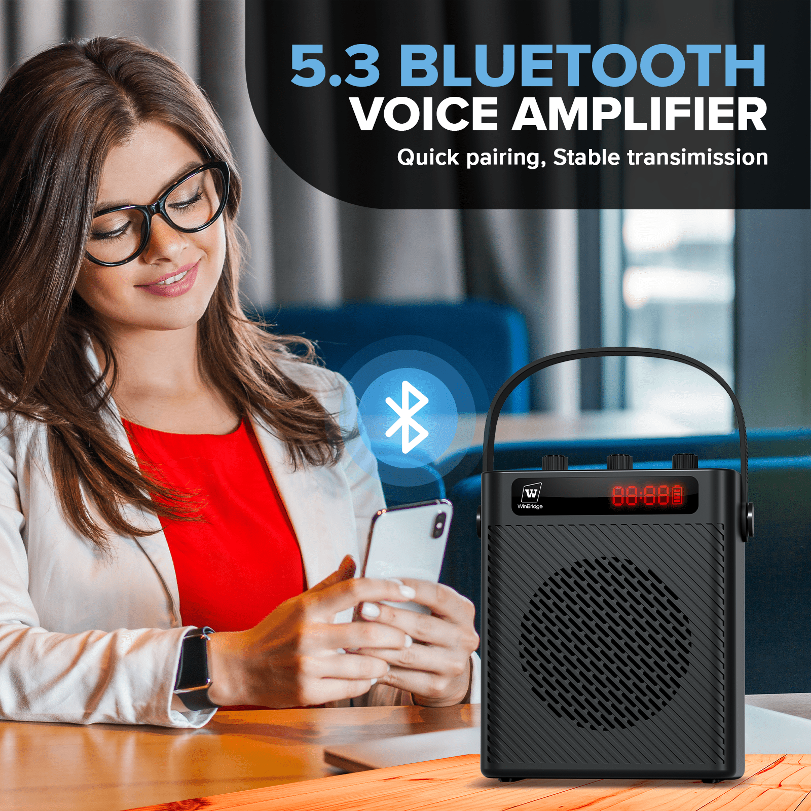 WinBridge S95 Bluetooth 5.3 Voice Amplifier with Wireless Headset Mirophone&Handheld Mic, 4 Sound Effects, Personal Megaphone Pa System Speaker for Teachers Indoor Outdoor Party