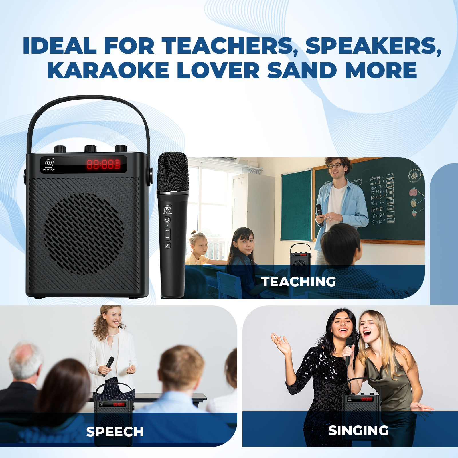 WinBridge S93 Pro Voice Amplifier with Wireless Microphone & Speaker - Portable Mini Bluetooth PA System with Handheld Mic, 30W Ultra-Light Rechargeable Megaphone for Teachers, Speech & Events