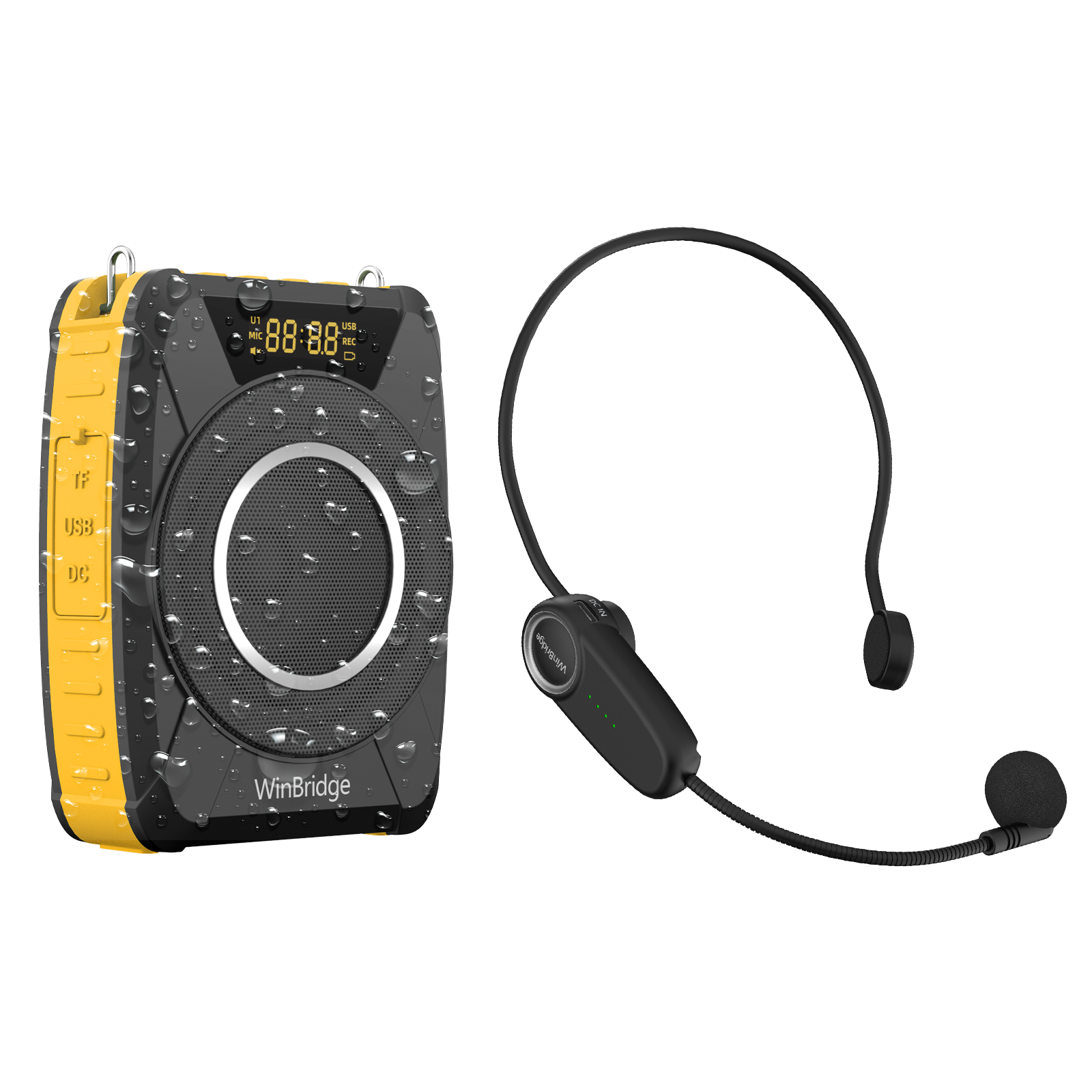 WinBridge M801 20W Voice Amplifier With Wireless Microphone Headset Waterproof with Siren Noise Feature