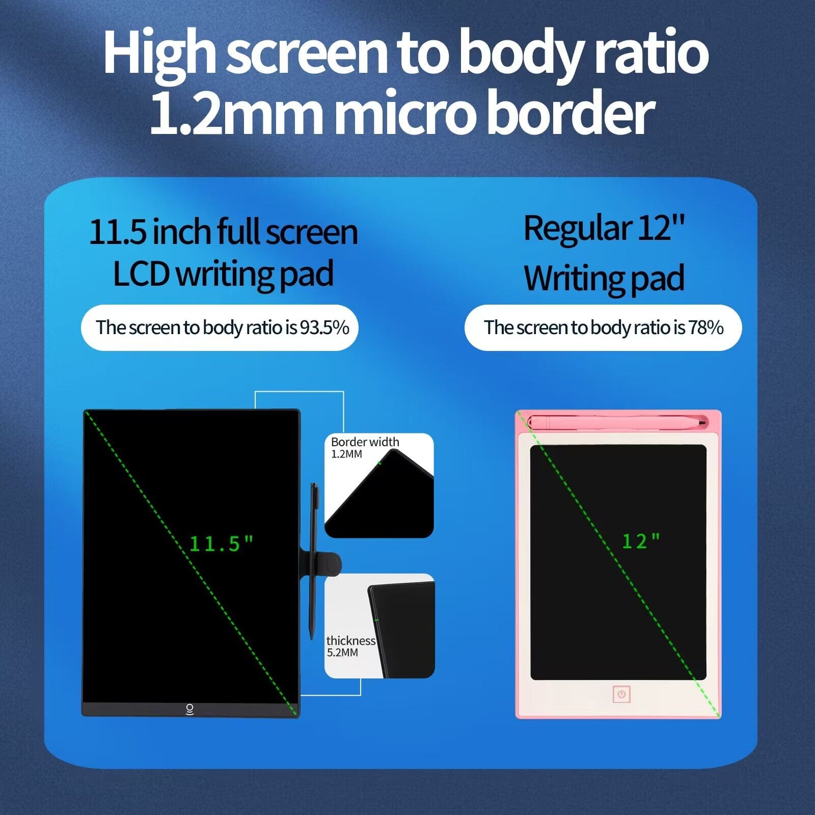 WinBridge LCD Writing Tablet for Kids and Adults, 11.5 Inch Full Screen Drawing Tablet Reusable Electronic Notepad with Case, Eco-Friendly, Erasable Notebook for Office, School, Home