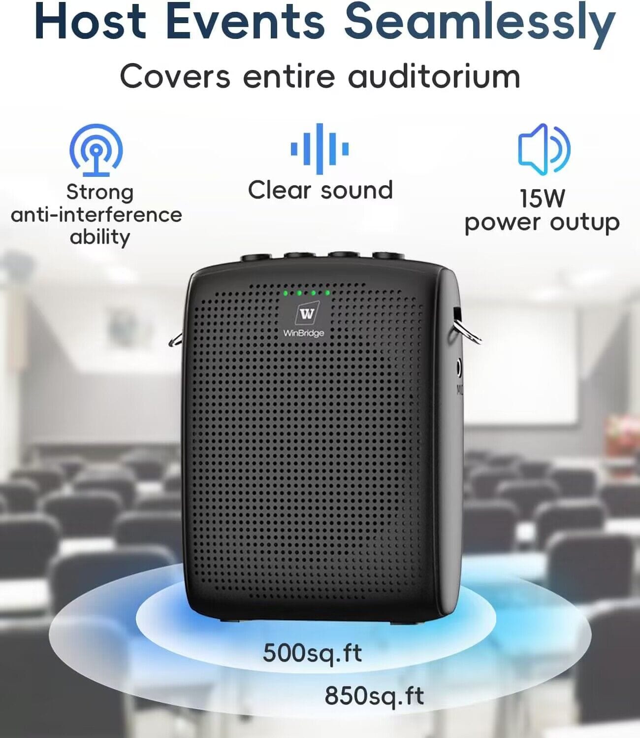 WinBridge Wireless Voice Amplifier with Two Bluetooth Headset Microphones, Portable Speaker and Mic for Teachers, Megaphone Portable Microphone Crisp Clear Big Sound 15W|2600mAh WB002 Plus