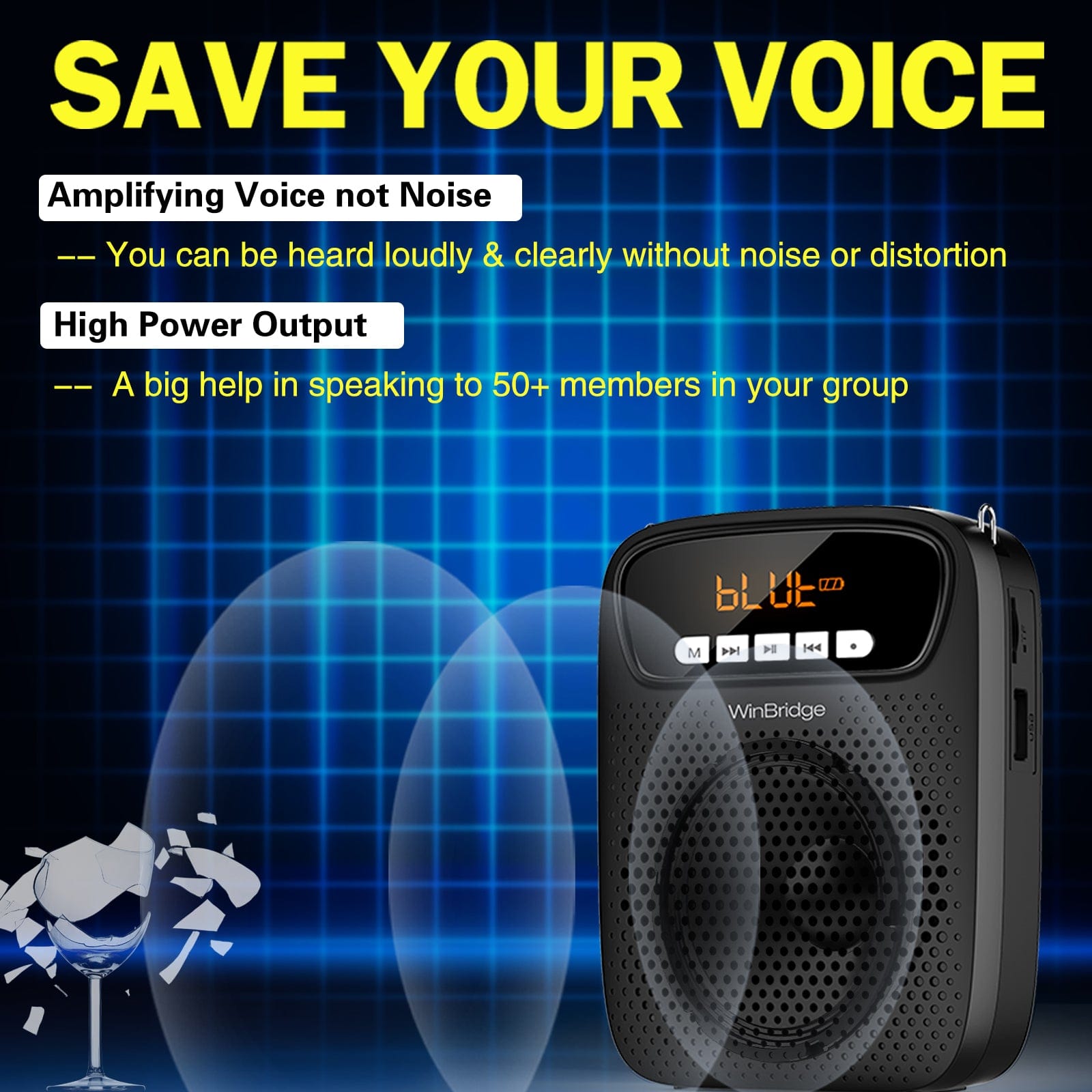 WinBridge S278UHF Portable Voice Amplifier Wireless & Wired Headset Microphone Speaker Mini Lightweight Personal Classroom Mic for Teachers Supports AUX Input,Bluetooth 5.0,Recording