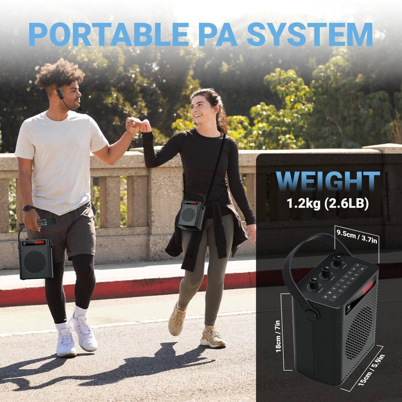 WinBridge S95 Bluetooth 5.3 Voice Amplifier with Wireless Headset Mirophone&Handheld Mic, 4 Sound Effects, Personal Megaphone Pa System Speaker for Teachers Indoor Outdoor Party