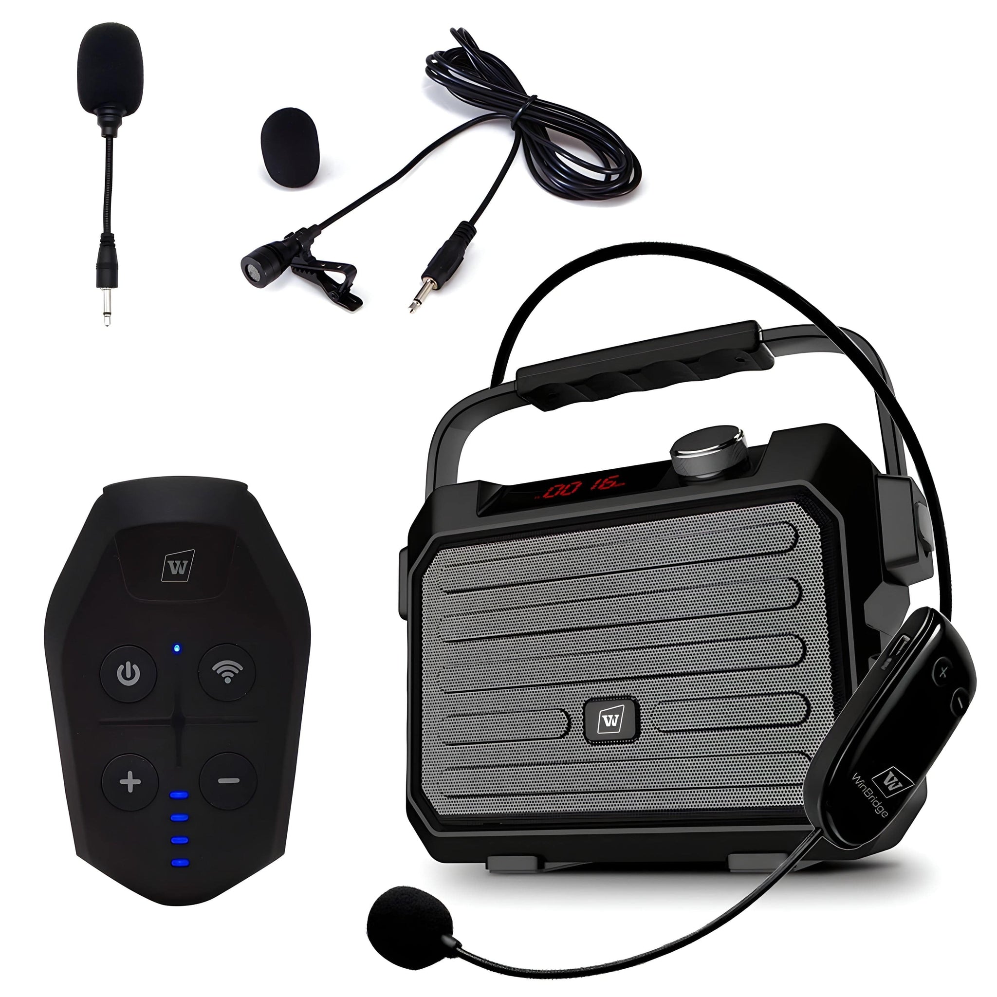 WinBridge H5 Plus Portable PA System With Wireless Headset And Lapel Lavalier Microphone Transmitter