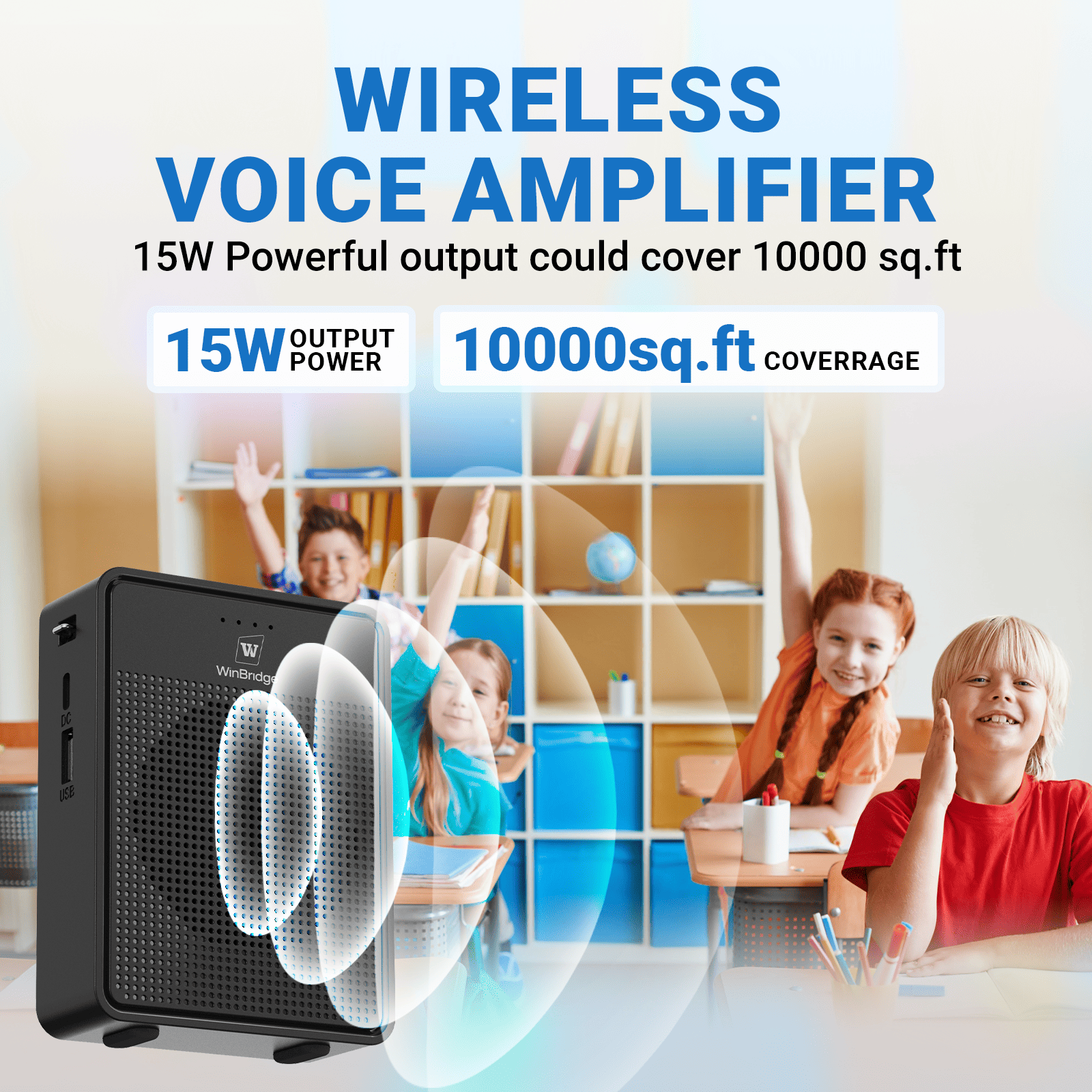 WinBridge B002 Voice Amplifier Wireless Microphone Headset, Portable Microphone and Speaker, 15W Megaphone Speaker with Bluetooth Mic, Personal PA System for Teachers, Classroom, Tour Guide