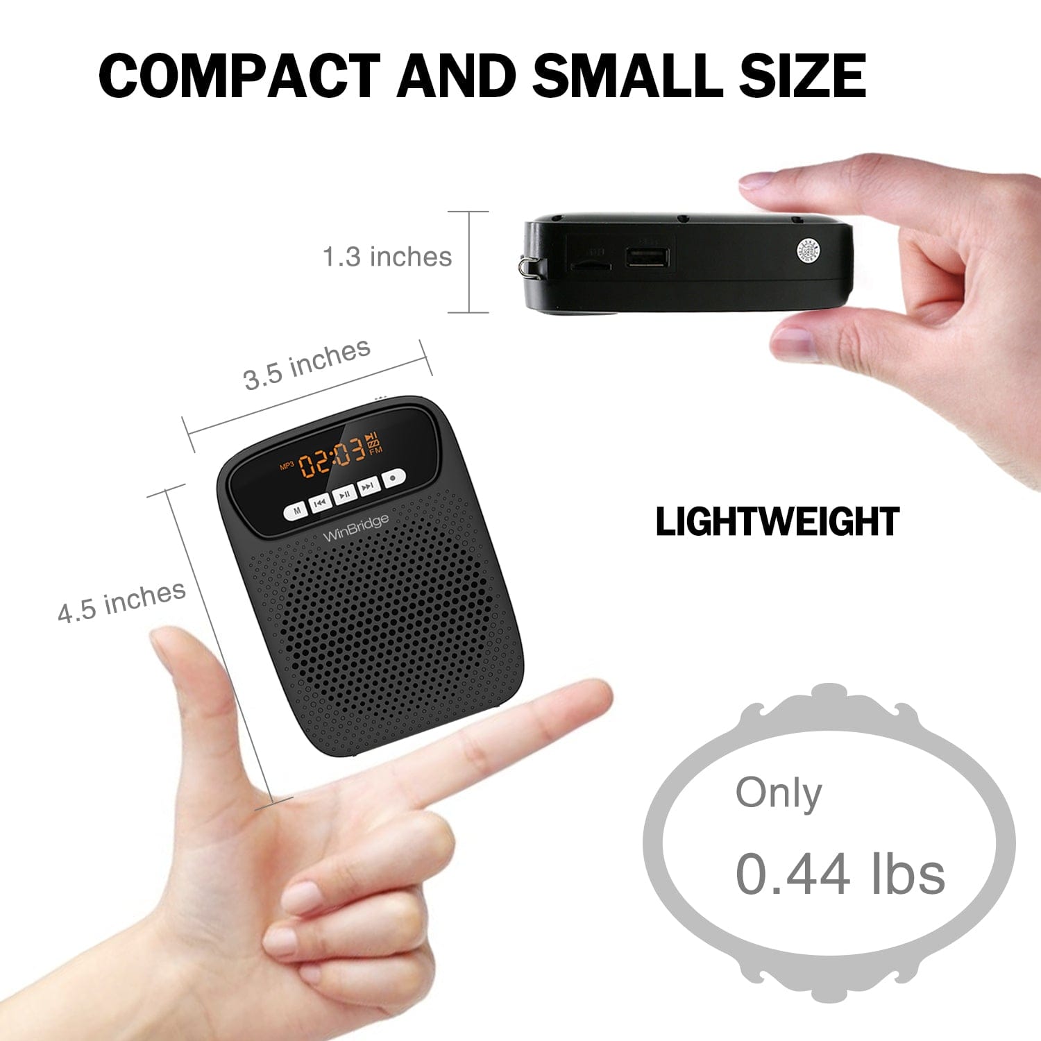 WinBridge S278UHF Portable Voice Amplifier Wireless & Wired Headset Microphone Speaker Mini Lightweight Personal Classroom Mic for Teachers Supports AUX Input,Bluetooth 5.0,Recording