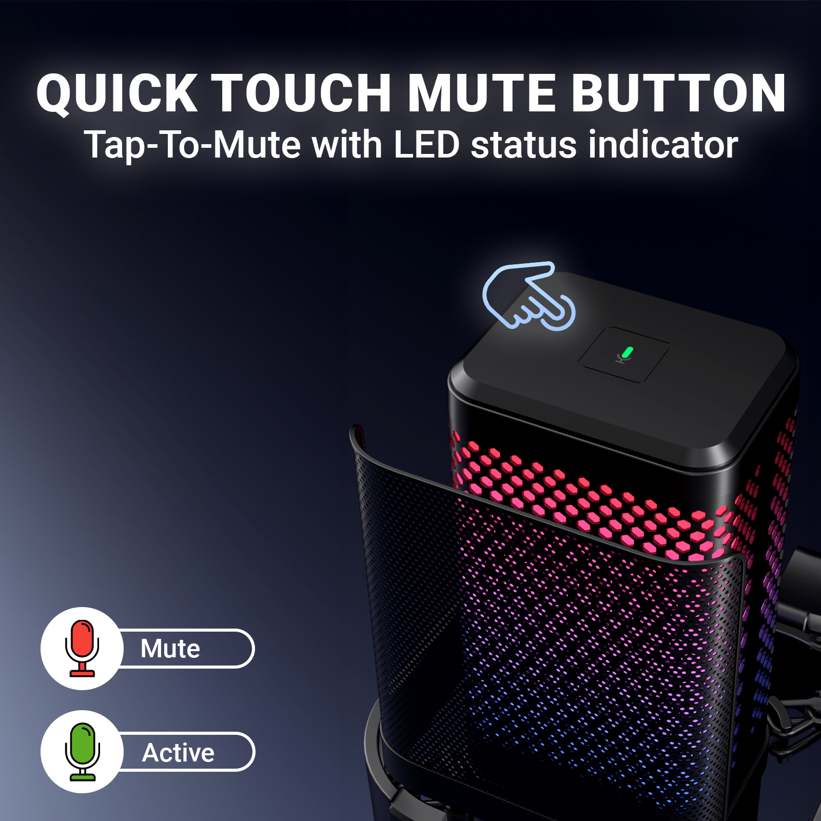 WinBridge USB Recording Microphone - Computer Cardioid Condenser PC Gaming Mic with RGB Light, Gain Control, Headphones Jack, Mute Button, Monitoring, Desktop Stand for Streaming, Podcasting