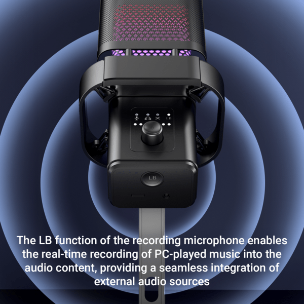 WinBridge USB Recording Microphone - Computer Cardioid Condenser PC Gaming Mic with RGB Light, Gain Control, Headphones Jack, Mute Button, Monitoring, Desktop Stand for Streaming, Podcasting