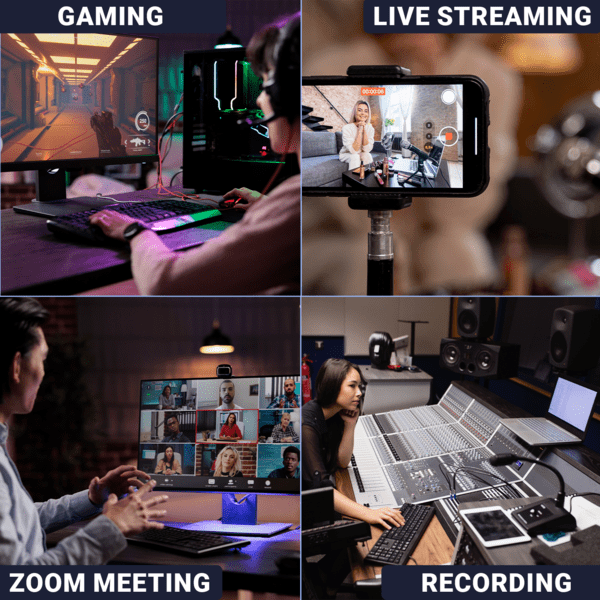 WinBridge USB Recording Microphone - Computer Cardioid Condenser PC Gaming Mic with RGB Light, Gain Control, Headphones Jack, Mute Button, Monitoring, Desktop Stand for Streaming, Podcasting