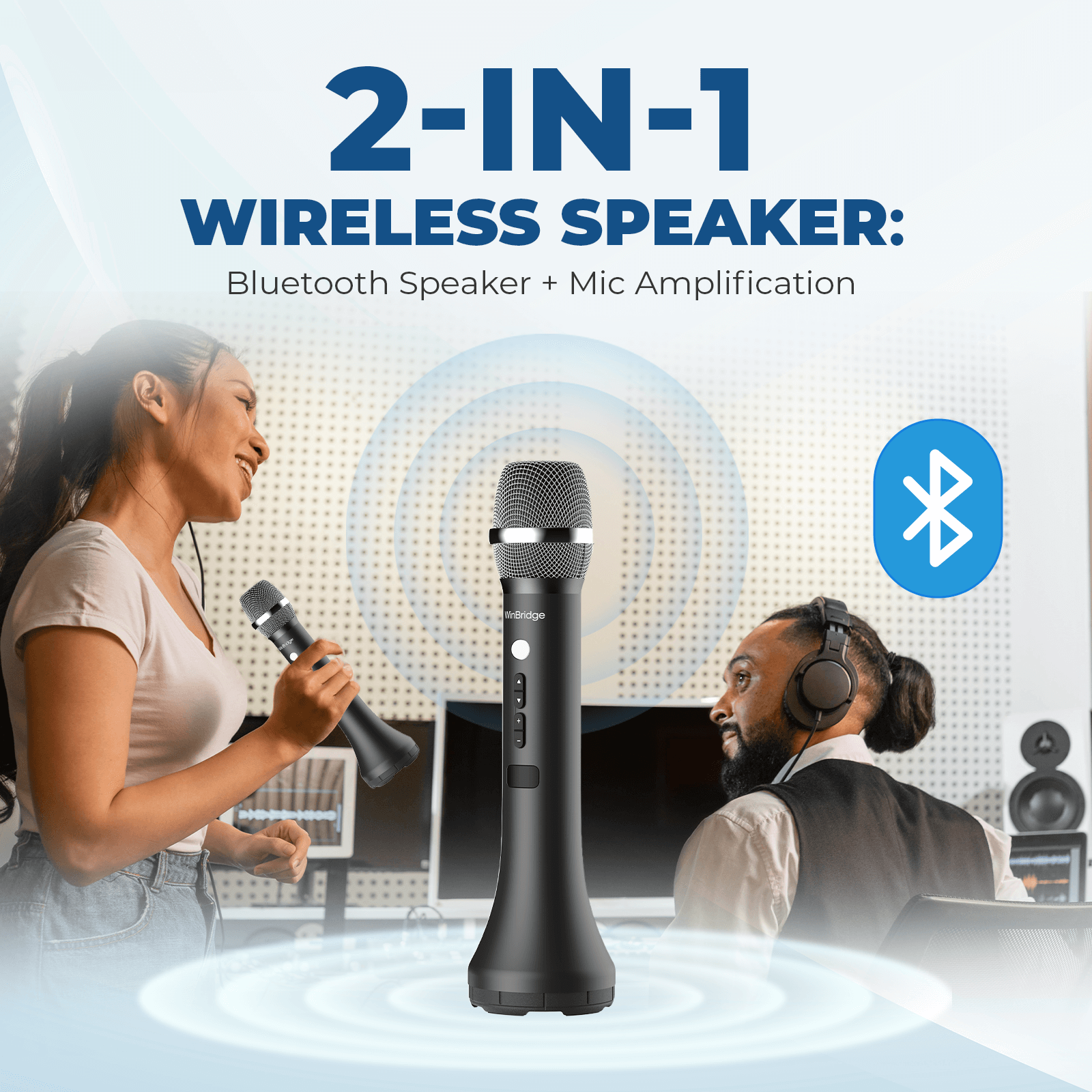 WinBridge H9 Bluetooth Microphone Wireless Voice Amplifier, Professional Intelligent Noise Cancelling Handheld/Desktop Mic Speaker, 15W PA System with 3 Sound Effects for Teaching Singing Speaking