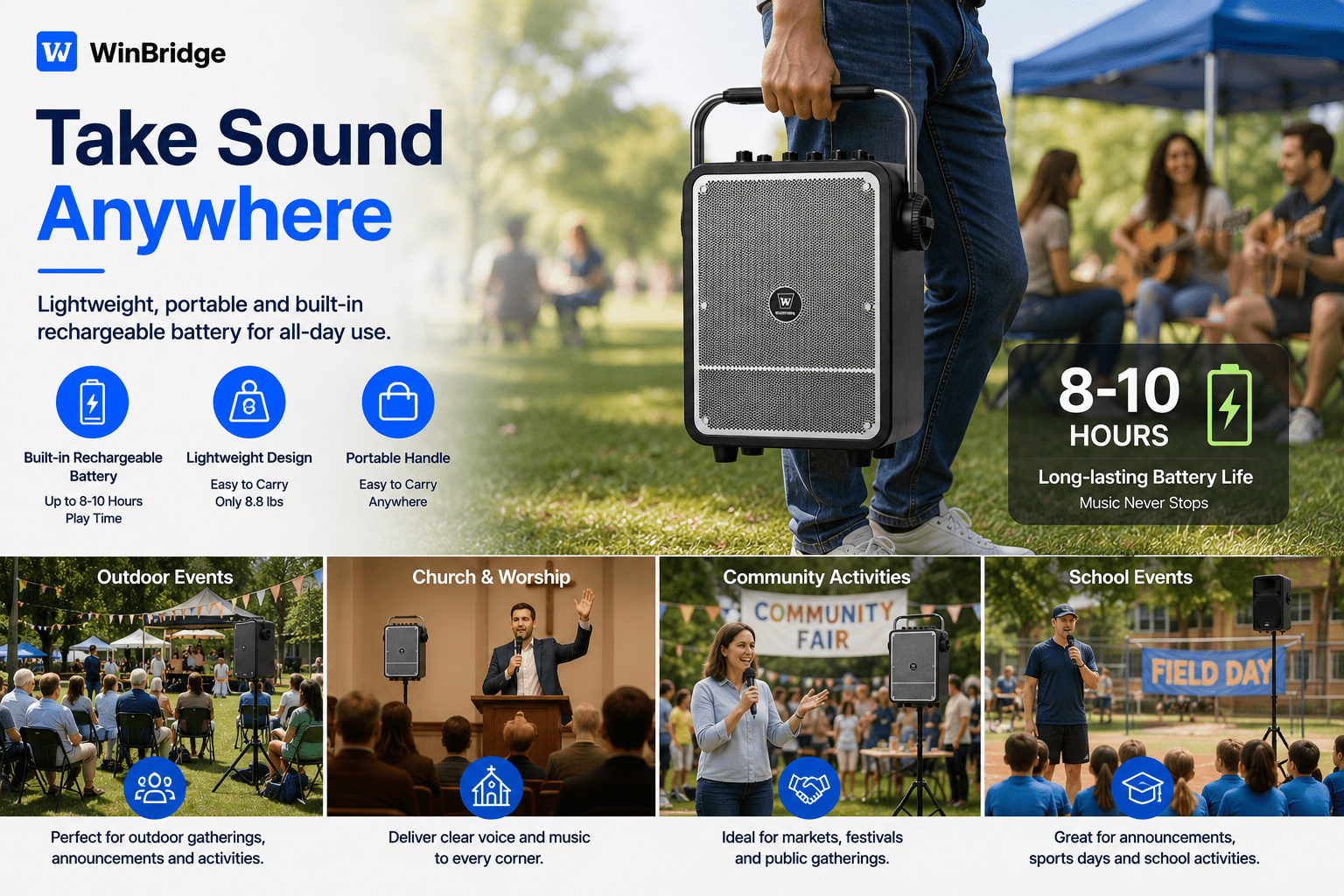 S200 VoicePro™ Speak Naturally. Be Heard Clearly. 150W Professional Portable PA System - WinBridge