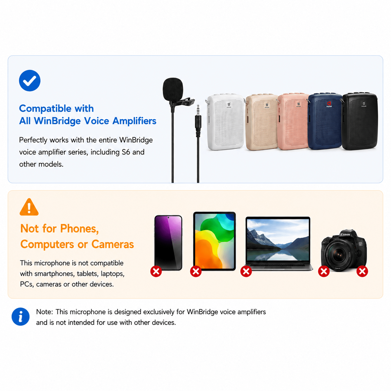 S6 Portable Lavalier Microphone for WinBridge Voice Amplifiers - WinBridge