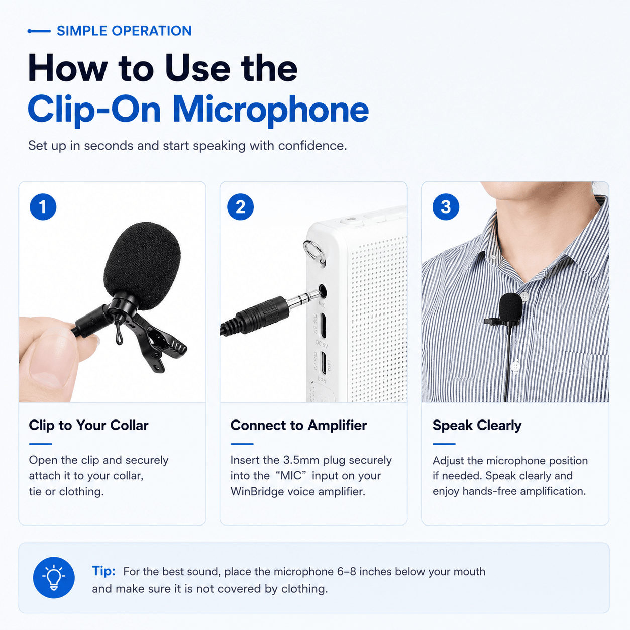 S6 Portable Lavalier Microphone for WinBridge Voice Amplifiers - WinBridge