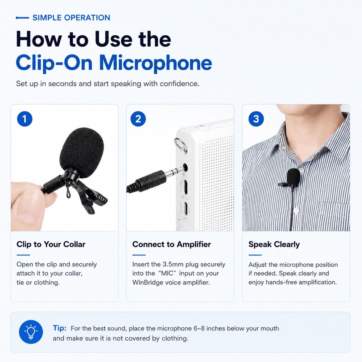 S6 Portable Lavalier Microphone for WinBridge Voice Amplifiers - WinBridge