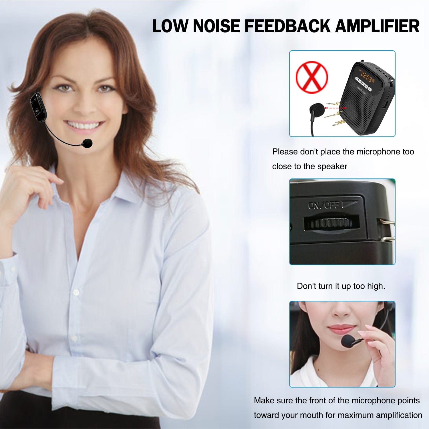 WinBridge S278UHF Portable Voice Amplifier Wireless & Wired Headset Microphone Speaker Mini Lightweight Personal Classroom Mic for Teachers Supports AUX Input,Bluetooth 5.0,Recording