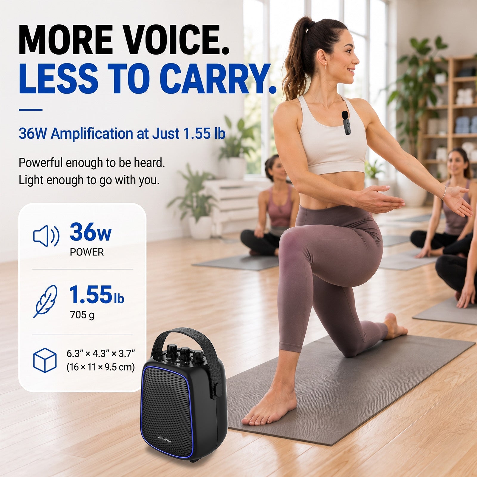VoiceFree™ Voice Amplifier with 2 Lavalier Clip-On Mics - WinBridge WB100 36W - WinBridge
