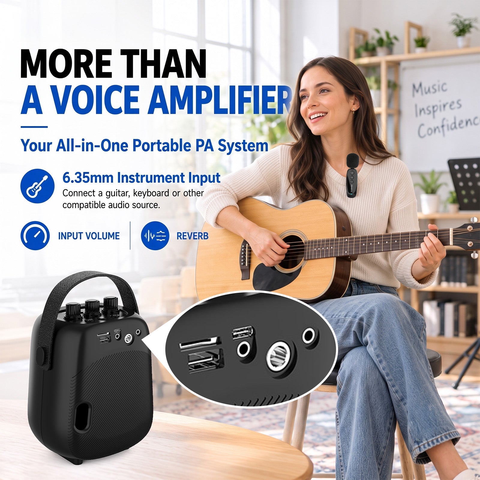 VoiceFree™ Voice Amplifier with 2 Lavalier Clip-On Mics - WinBridge WB100 36W - WinBridge