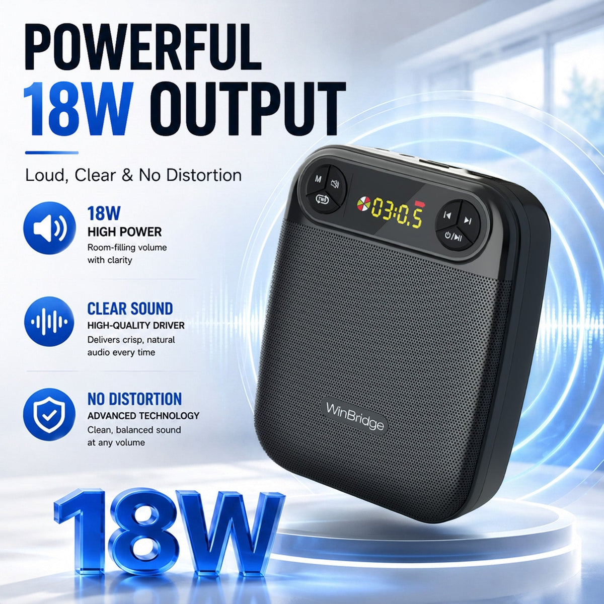 VoiceFree™ Voice Amplifier with 2 Wireless Lapel Microphones - WinBridge WB004 18W - WinBridge